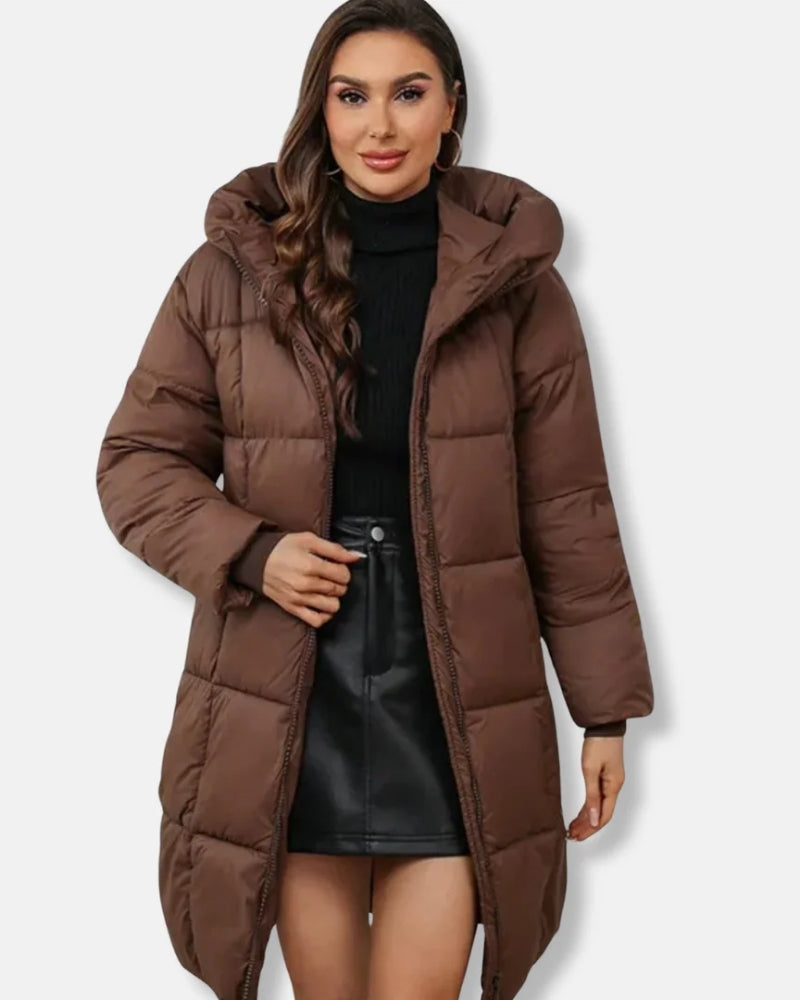 Winterjacke Damen – Gestepfter Puffermantel mit Kapuze und Reißverschluss