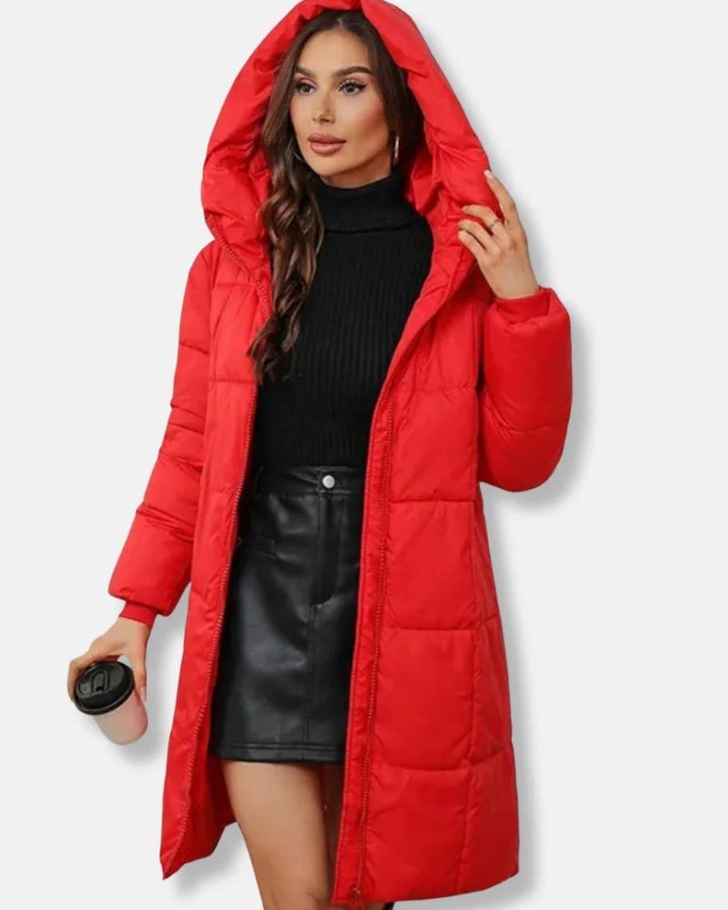 Winterjacke Damen – Gestepfter Puffermantel mit Kapuze und Reißverschluss