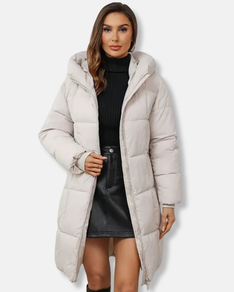 Winterjacke Damen – Gestepfter Puffermantel mit Kapuze und Reißverschluss