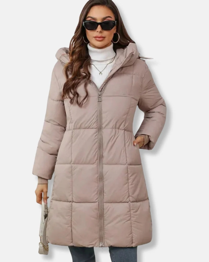 Winterjacke Damen – Gestepfter Puffermantel mit Kapuze und Reißverschluss