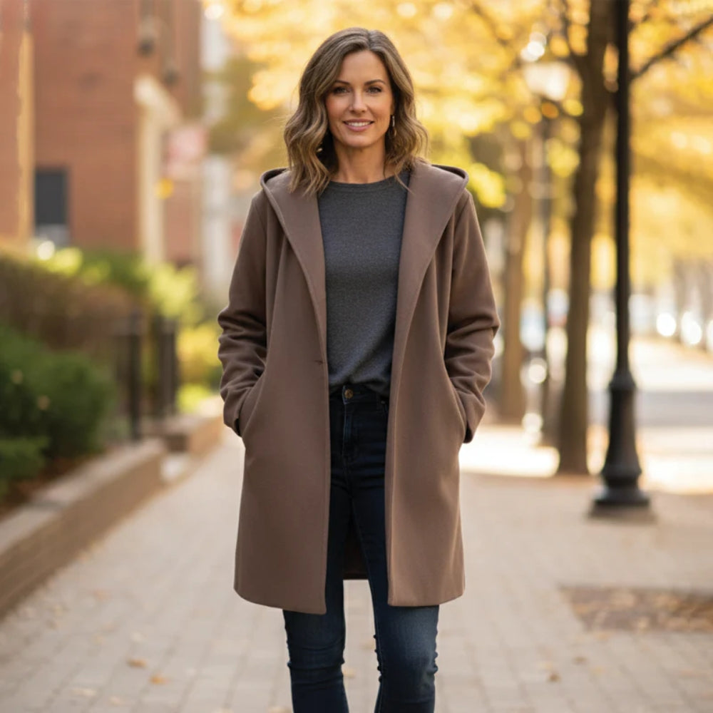 Winterjacke Damen – Langer Mantel mit Reverskragen für Herbst und Winter