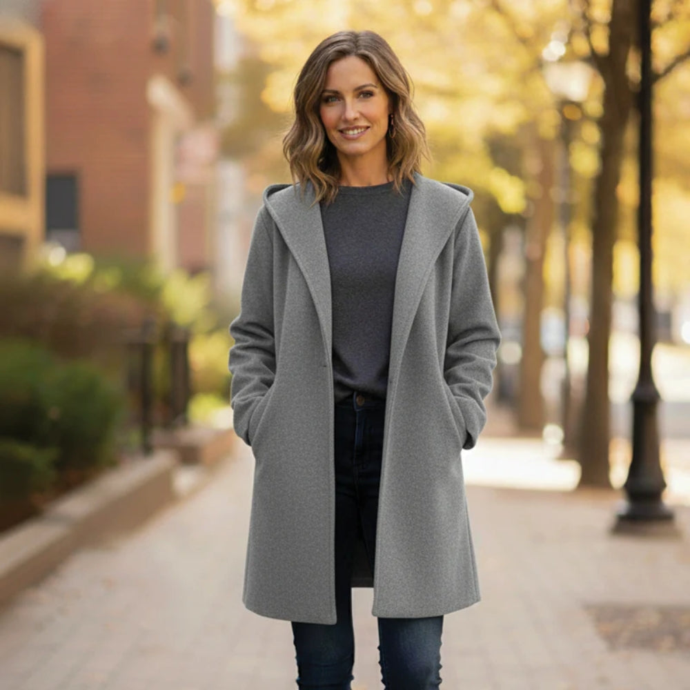 Winterjacke Damen – Langer Mantel mit Reverskragen für Herbst und Winter