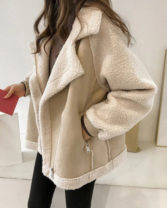 Winterjacke Damen – Warm gefütterter Mantel mit Teddyfleece und Reißverschluss