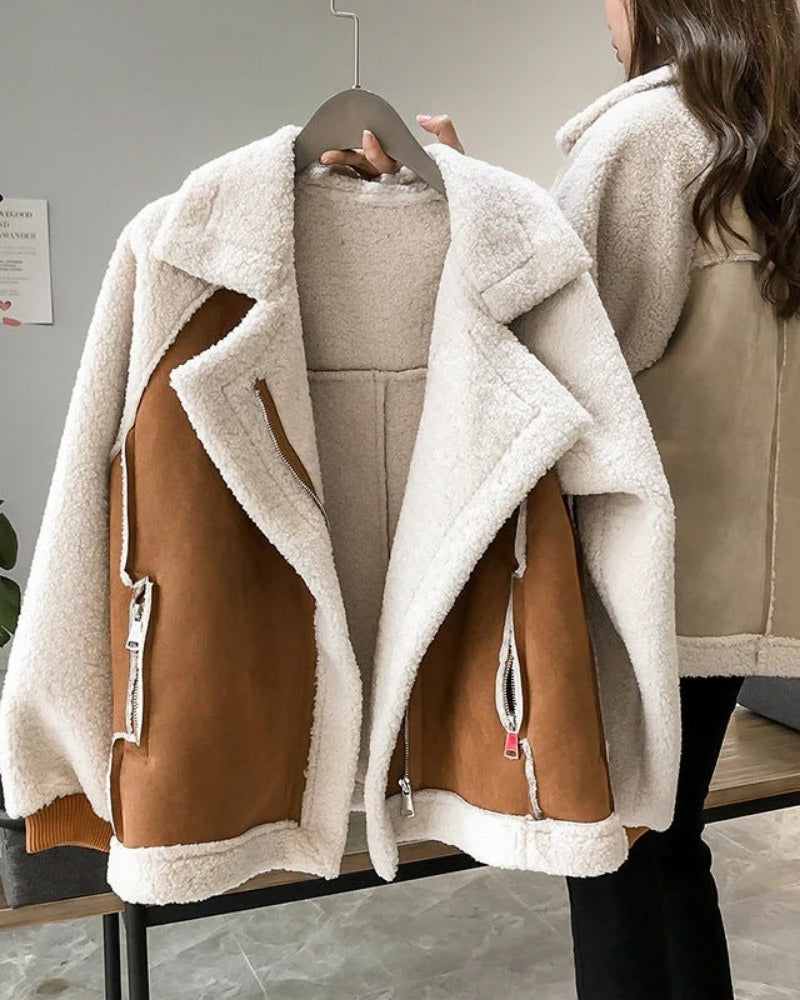 Winterjacke Damen – Warm gefütterter Mantel mit Teddyfleece und Reißverschluss