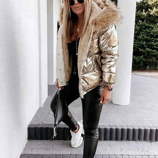 Winterjacke in Metallic-Optik – Urbaner Steppmantel für Frauen