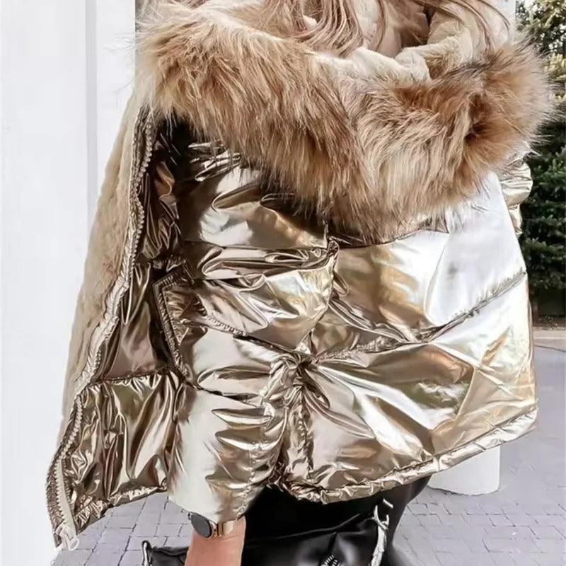 Winterjacke in Metallic-Optik – Urbaner Steppmantel für Frauen