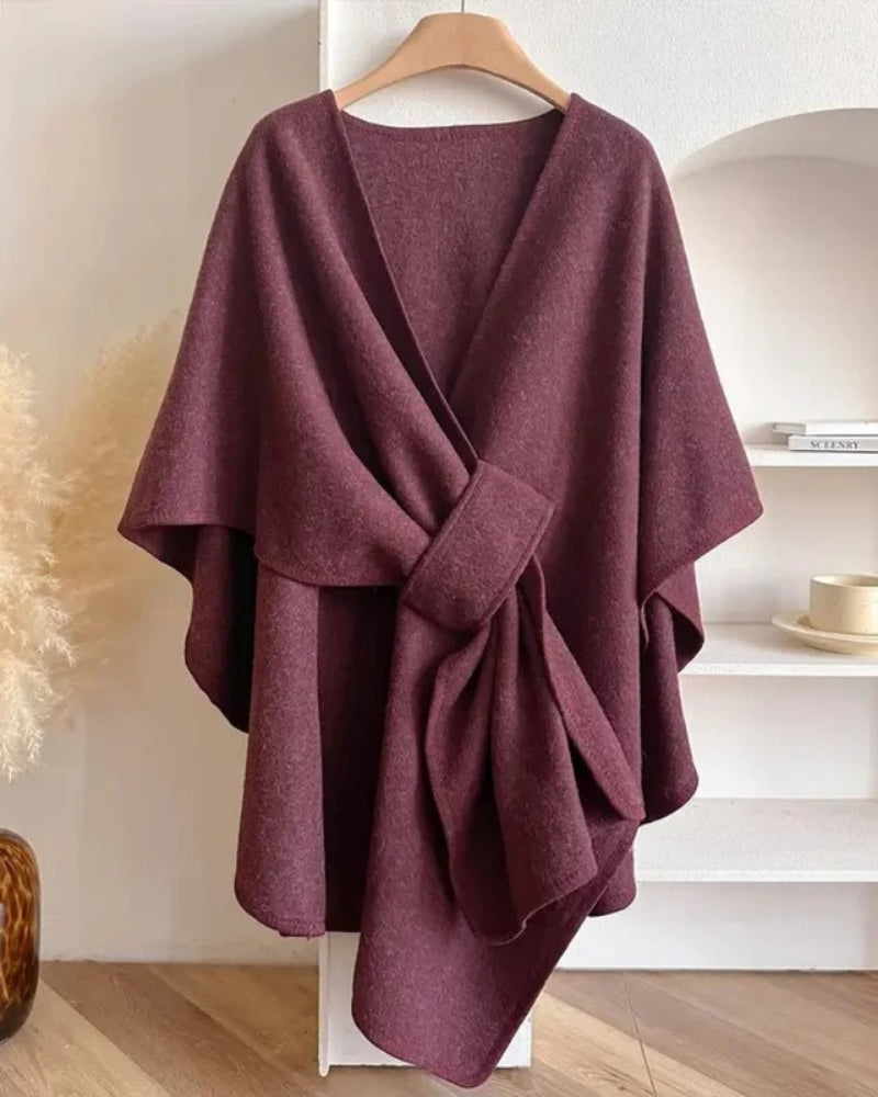 Winterjacke Mantel Damen – Poncho-Look mit V-Ausschnitt und Bindung für den Winter
