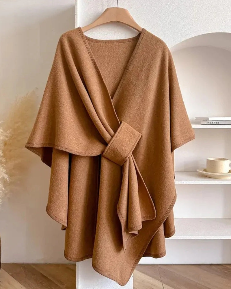 Winterjacke Mantel Damen – Poncho-Look mit V-Ausschnitt und Bindung für den Winter