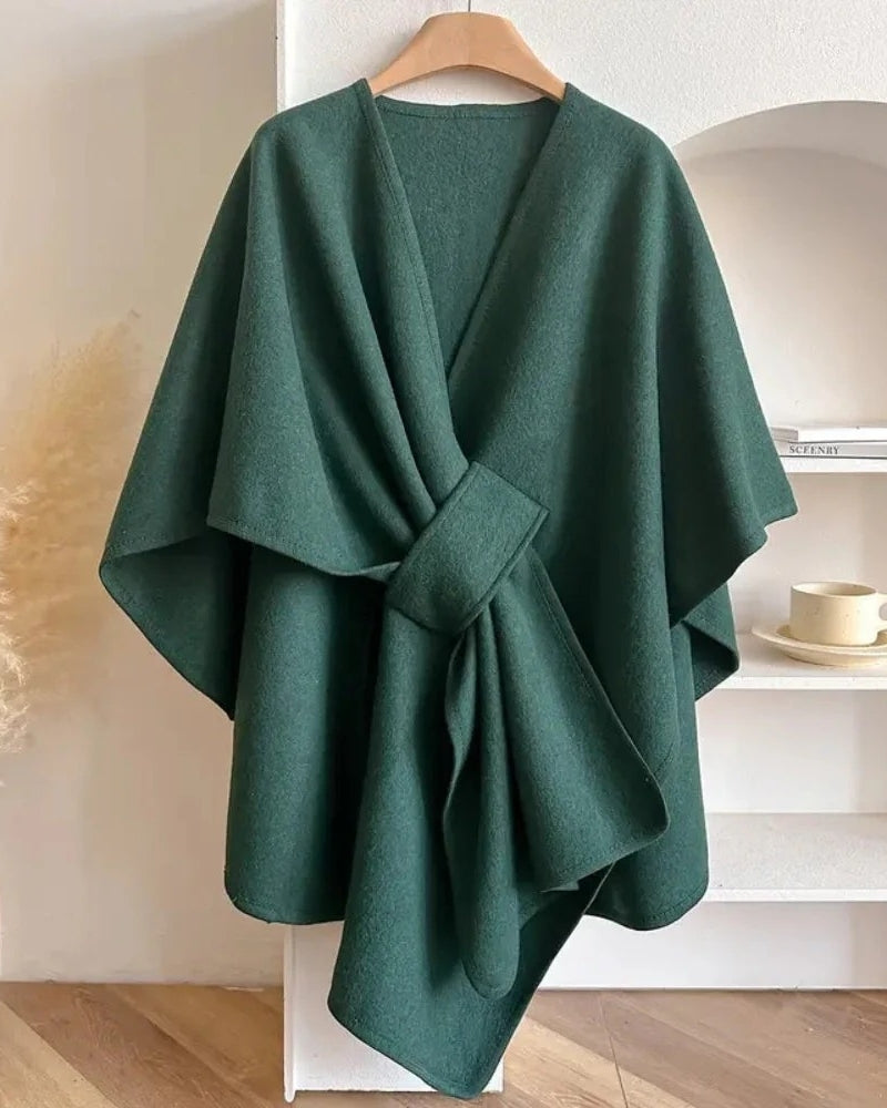 Winterjacke Mantel Damen – Poncho-Look mit V-Ausschnitt und Bindung für den Winter