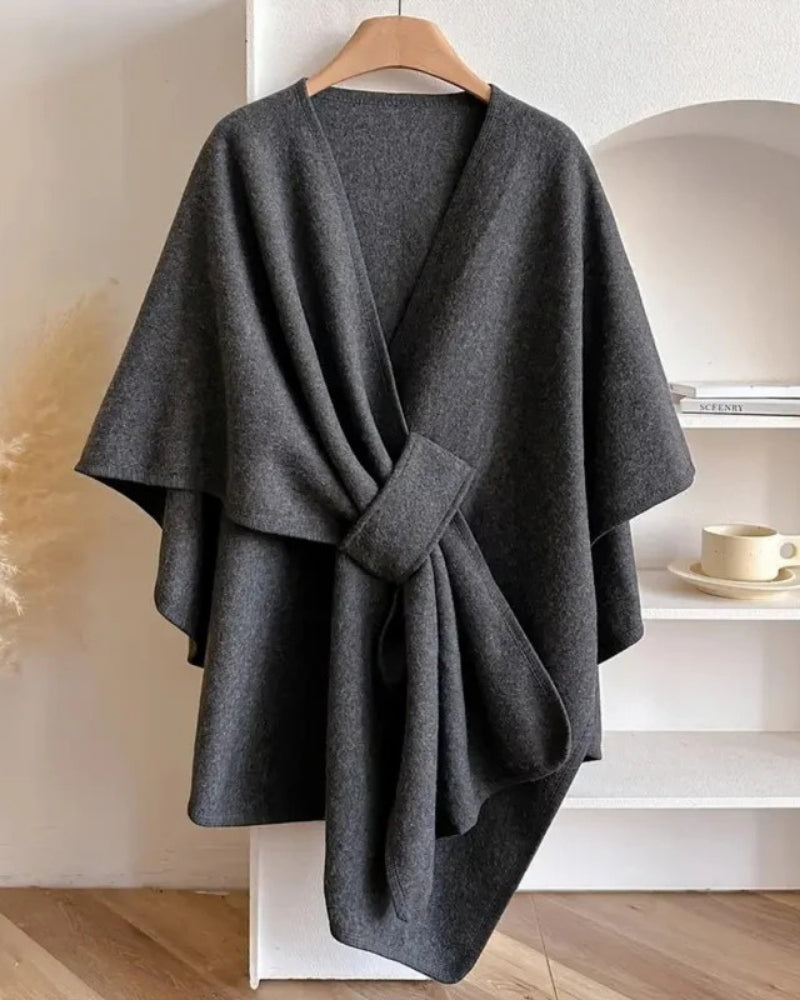 Winterjacke Mantel Damen – Poncho-Look mit V-Ausschnitt und Bindung für den Winter