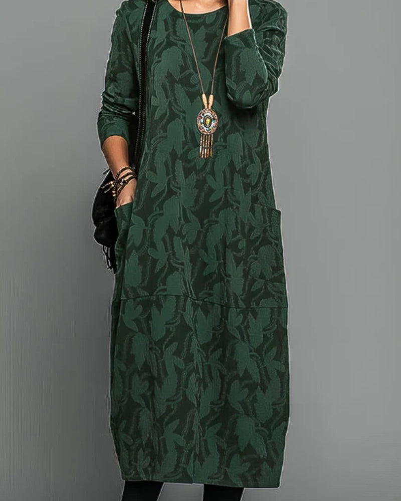 Winterkleid Damen – Mit Taschen und elegantem Druckdesign