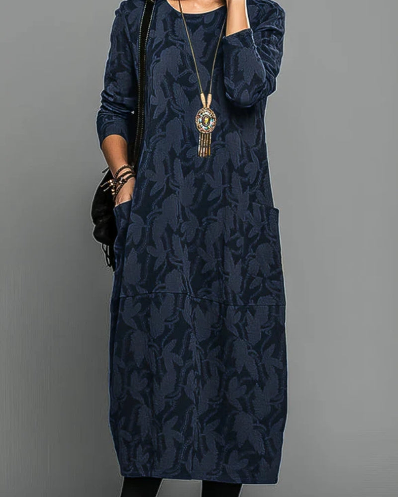 Winterkleid Damen – Mit Taschen und elegantem Druckdesign