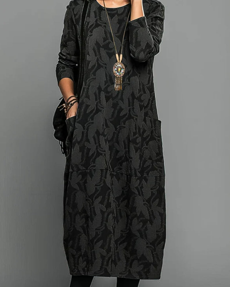 Winterkleid Damen – Mit Taschen und elegantem Druckdesign