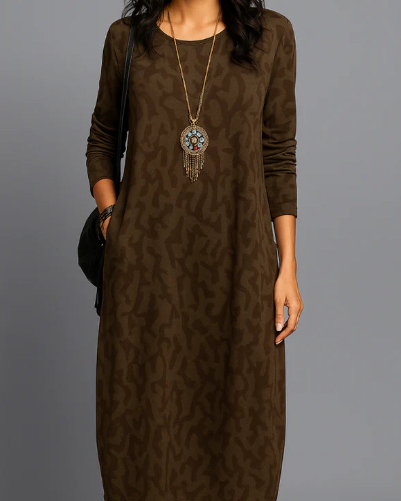 Winterkleid Damen – Mit Taschen und elegantem Druckdesign