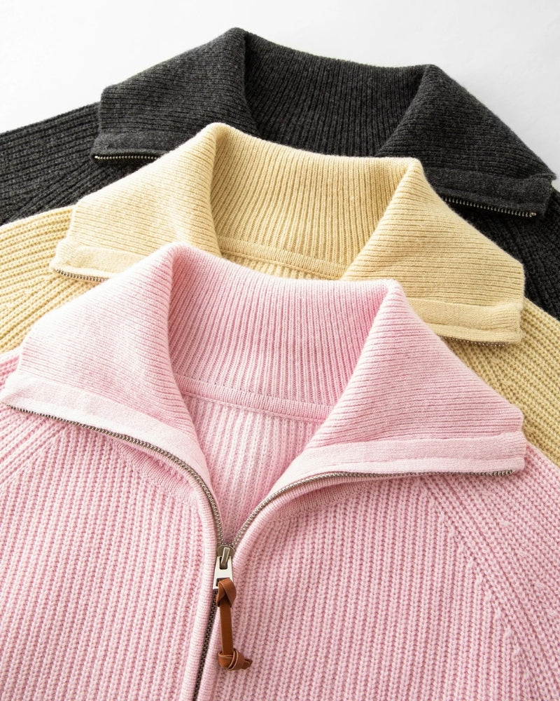 Wolle Pullover Damen – Warmer Wollpullover mit Zip-Neck für Herbst und Winter