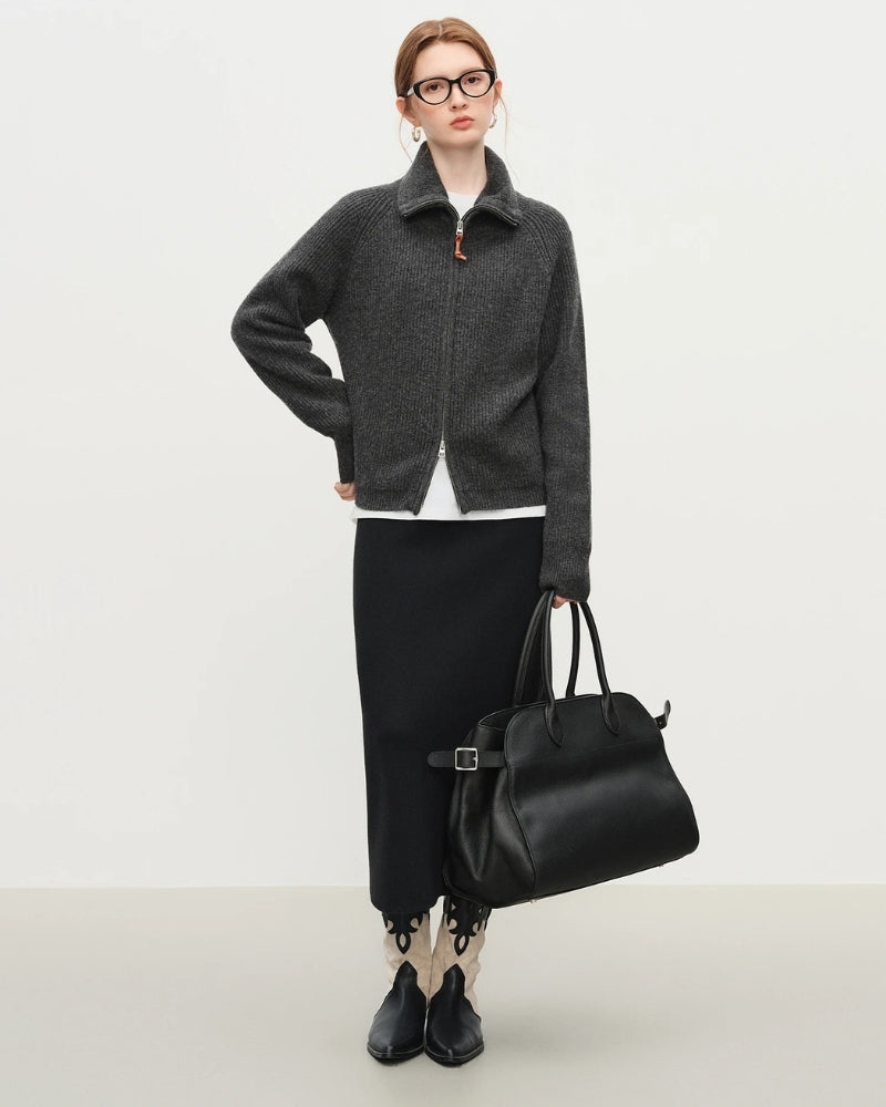 Wolle Pullover Damen – Warmer Wollpullover mit Zip-Neck für Herbst und Winter