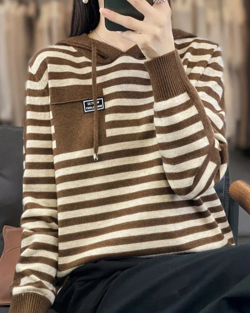 Wollpullover Damen – Gestreifter Pullover aus 100 % Merinowolle für Herbst und Winter