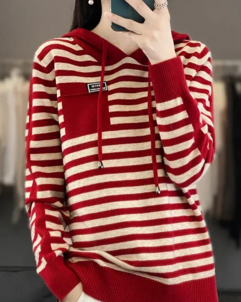 Wollpullover Damen – Gestreifter Pullover aus 100 % Merinowolle für Herbst und Winter