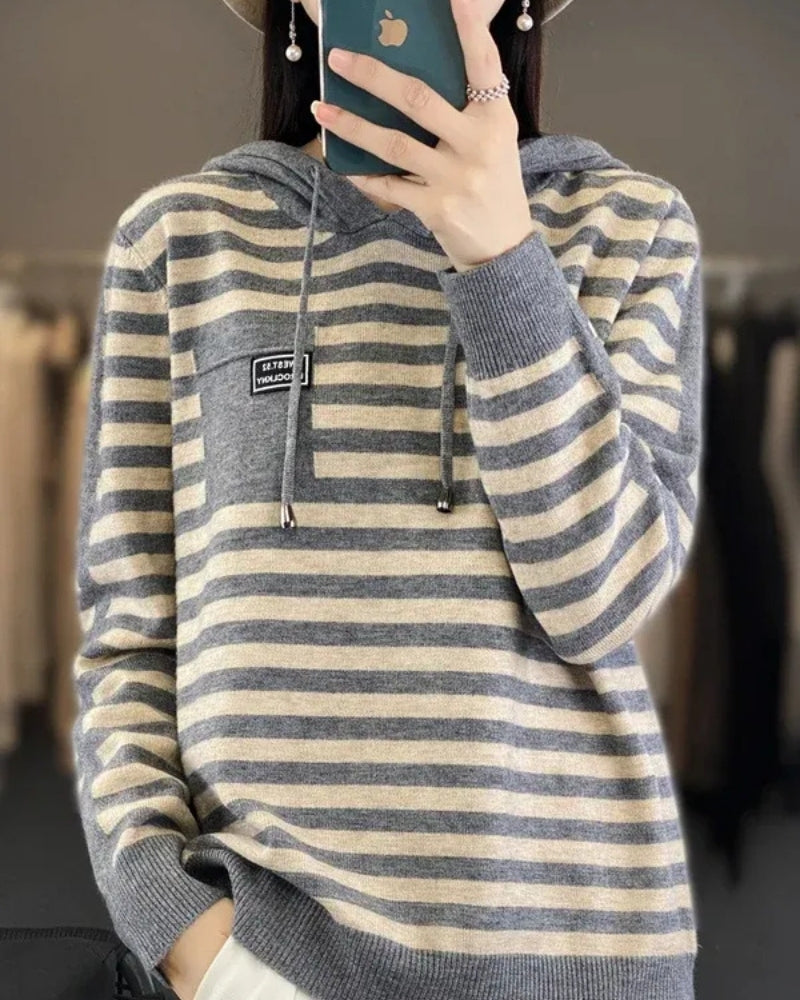 Wollpullover Damen – Gestreifter Pullover aus 100 % Merinowolle für Herbst und Winter
