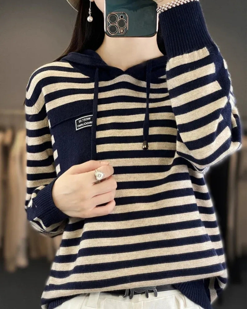 Wollpullover Damen – Gestreifter Pullover aus 100 % Merinowolle für Herbst und Winter