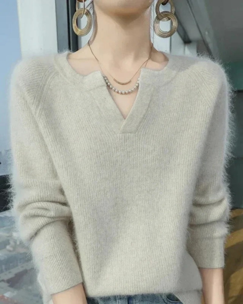 Wollpullover Damen – V-Ausschnitt Pullover aus 100 % Wolle für Herbst und Winter