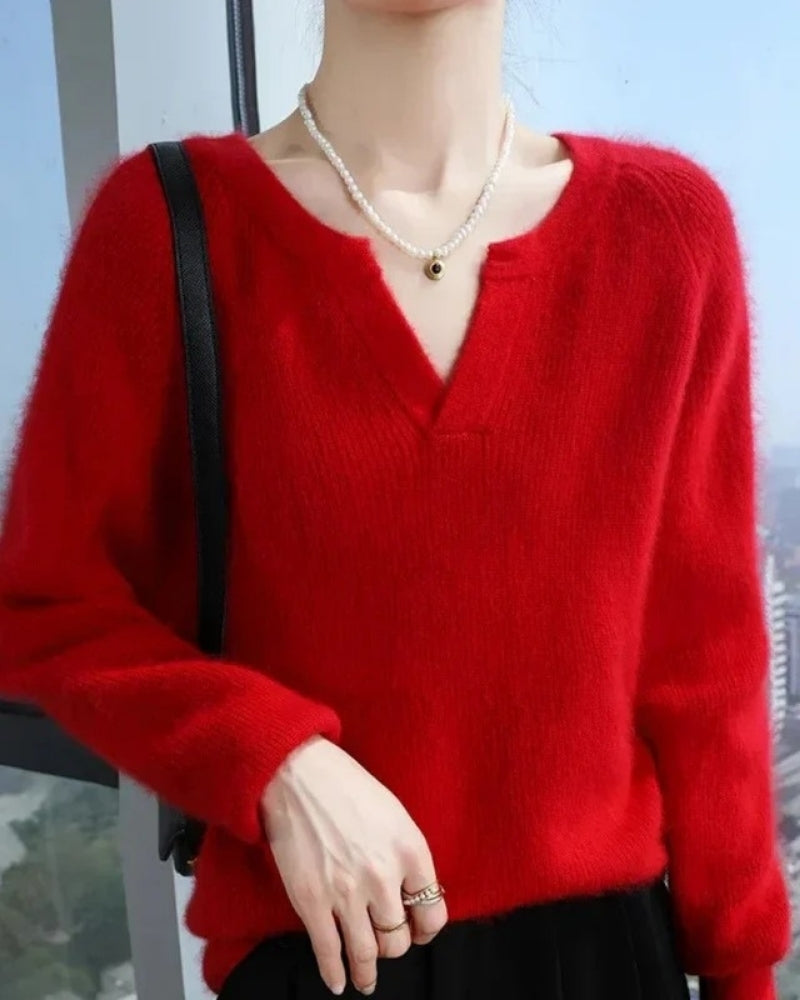 Wollpullover Damen – V-Ausschnitt Pullover aus 100 % Wolle für Herbst und Winter