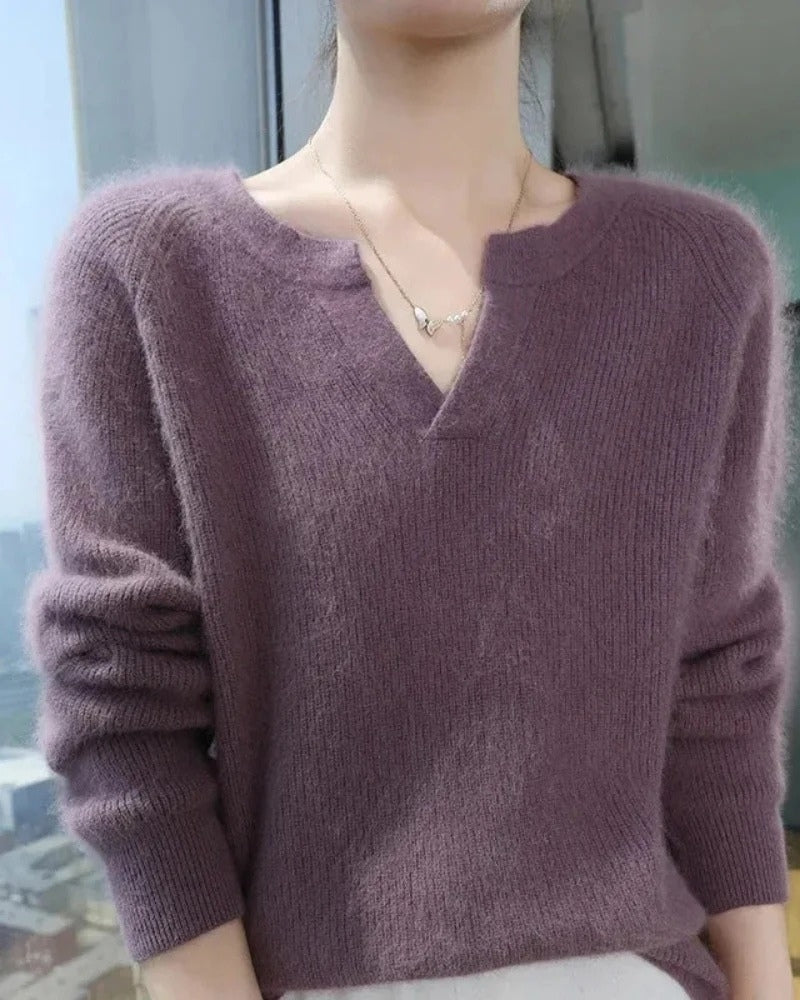 Wollpullover Damen – V-Ausschnitt Pullover aus 100 % Wolle für Herbst und Winter