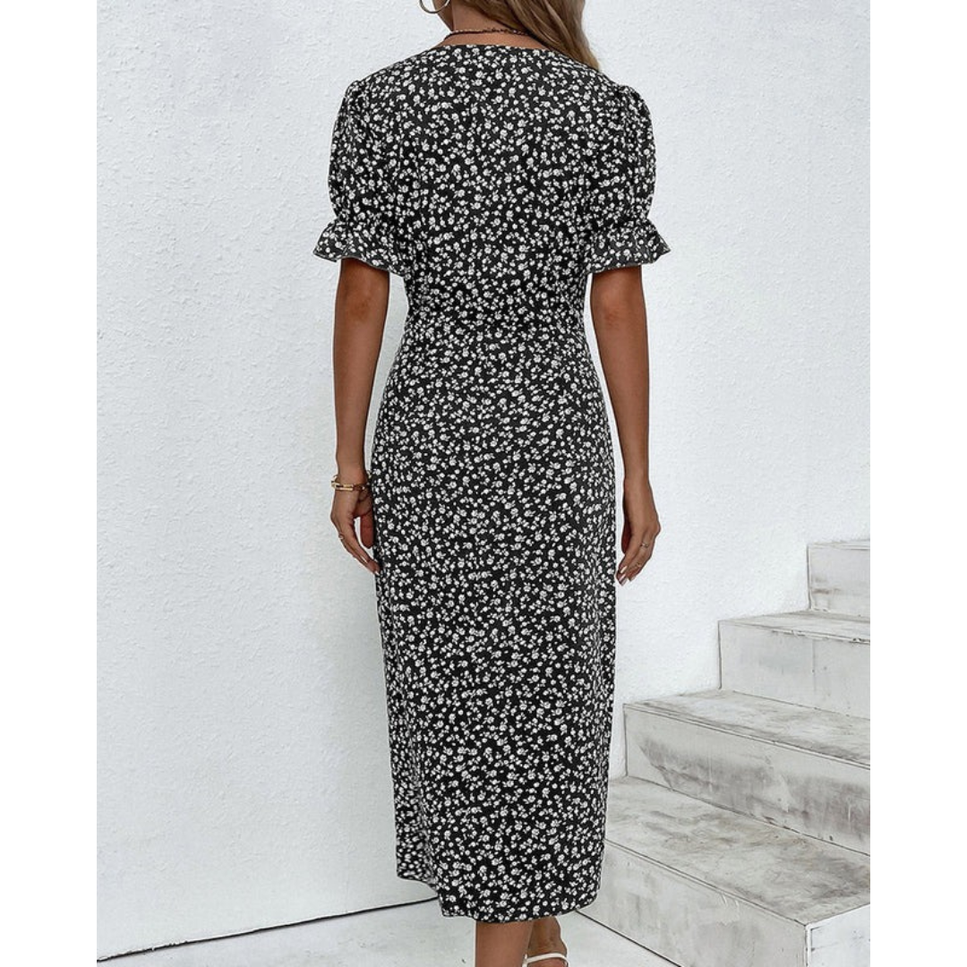 Ylva | Damen Sommerkleid Midi Wickel Mit Blumen Für Alltag