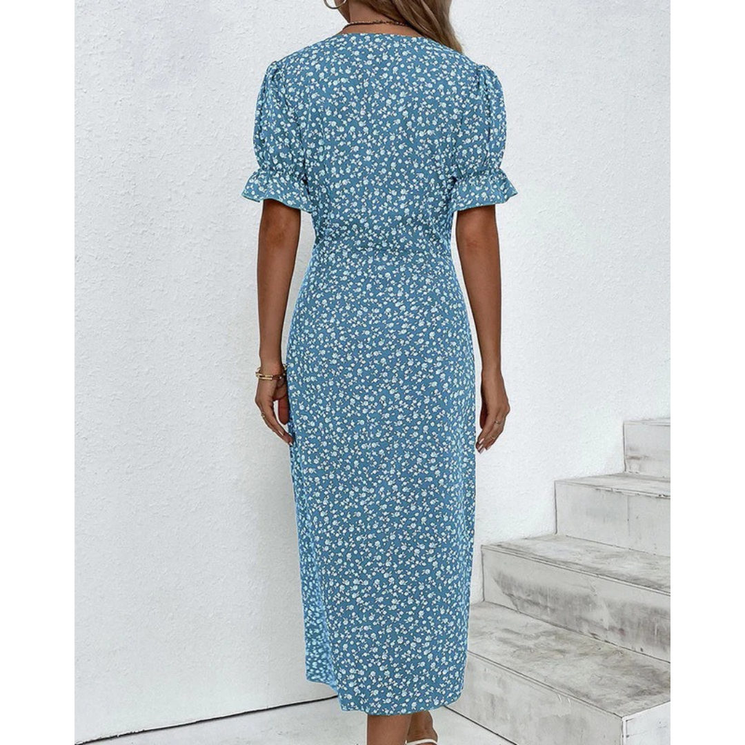 Ylva | Damen Sommerkleid Midi Wickel Mit Blumen Für Alltag