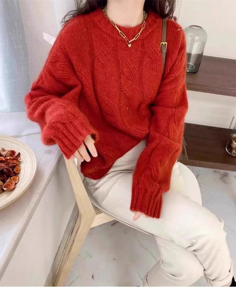 Zopfstrick Pullover Damen – Pullover aus 100% Kaschmir für Herbst und Winter