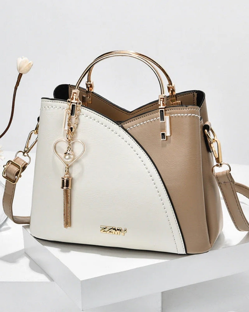 Zweifarbige Handtasche – Kompakte Umhängetasche mit abnehmbarem Riemen