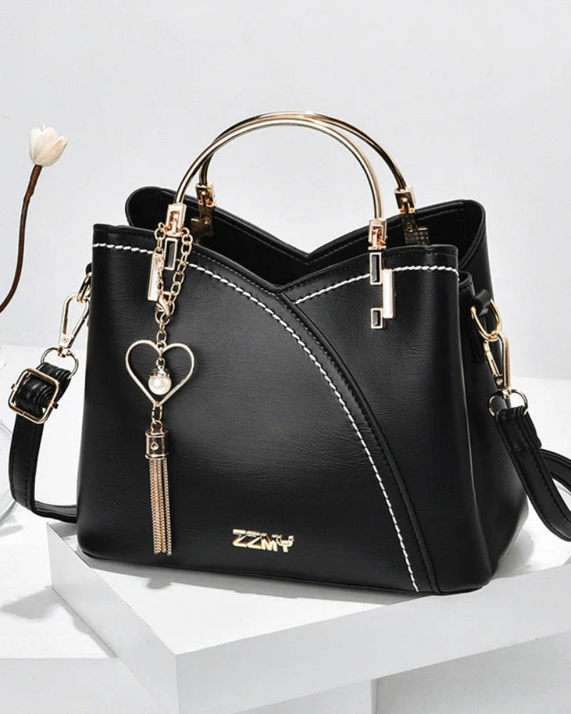 Zweifarbige Handtasche – Kompakte Umhängetasche mit abnehmbarem Riemen