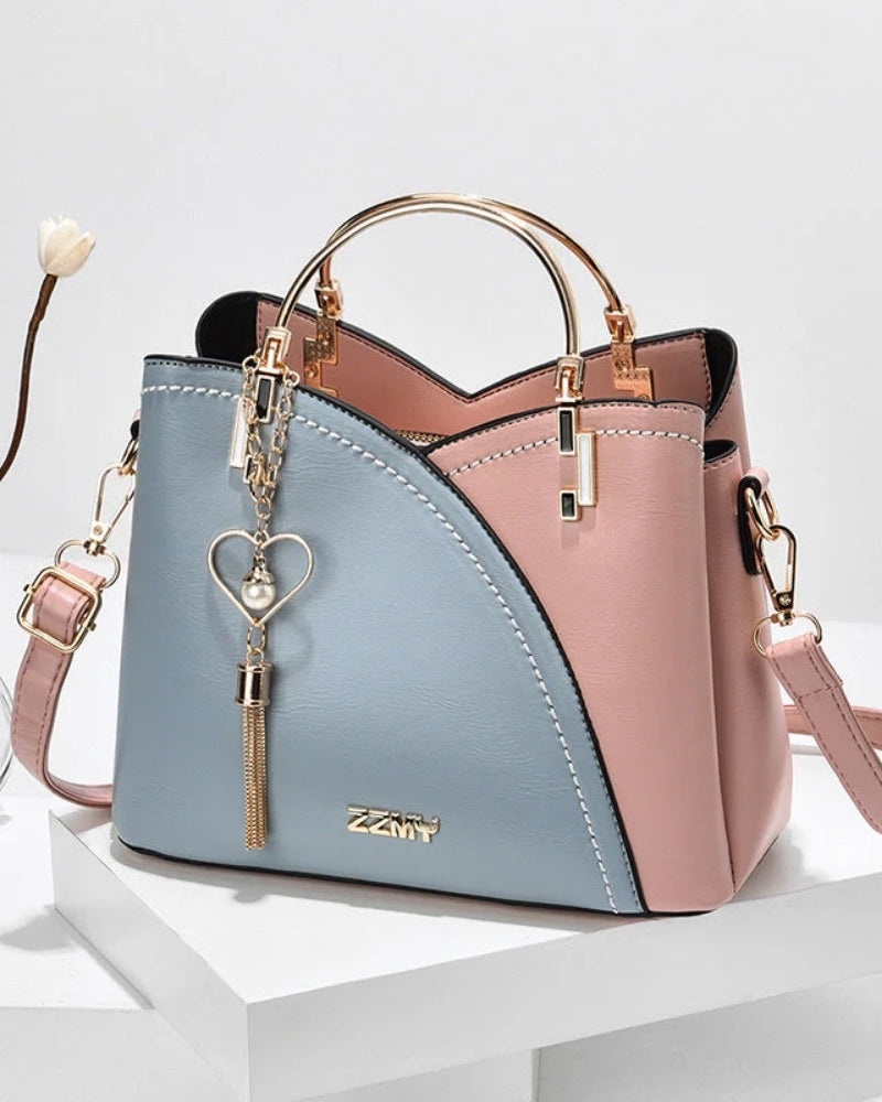 Zweifarbige Handtasche – Kompakte Umhängetasche mit abnehmbarem Riemen