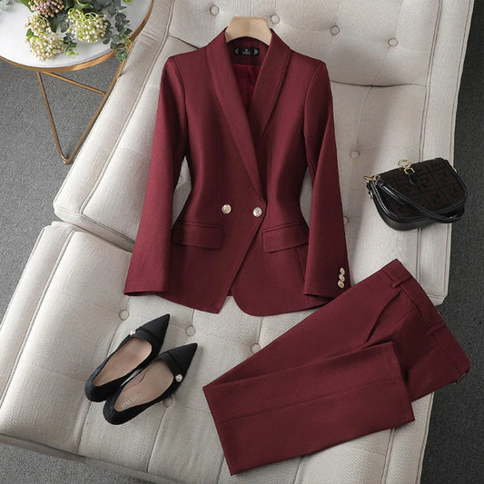 Zweiteiliger Hosenanzug für Frauen - Zweireihiger Blazer und formelle Hose
