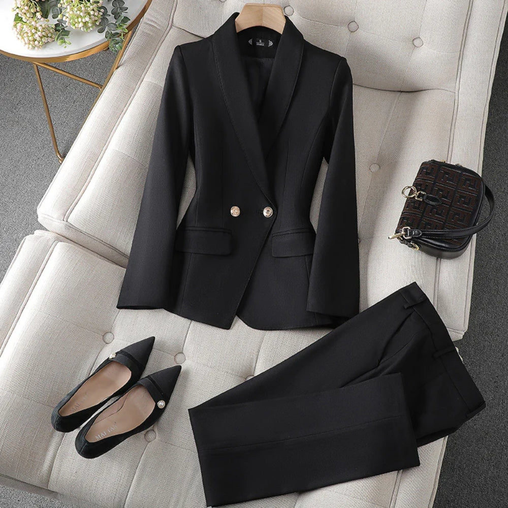 Zweiteiliger Hosenanzug für Frauen - Zweireihiger Blazer und formelle Hose