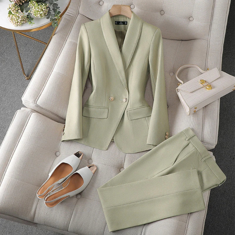 Zweiteiliger Hosenanzug für Frauen - Zweireihiger Blazer und formelle Hose