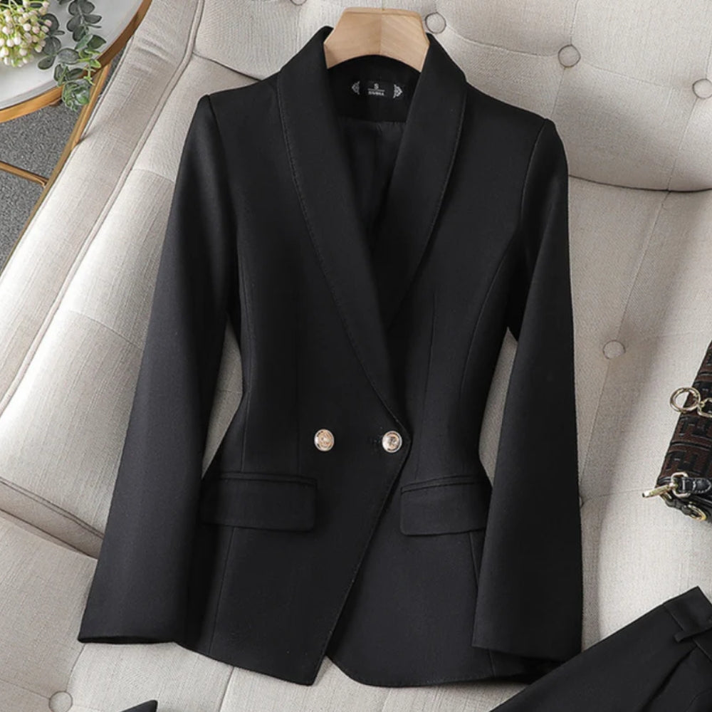 Zweiteiliger Hosenanzug für Frauen - Zweireihiger Blazer und formelle Hose
