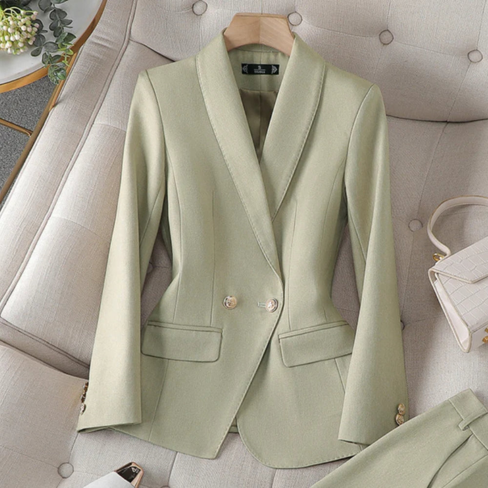 Zweiteiliger Hosenanzug für Frauen - Zweireihiger Blazer und formelle Hose