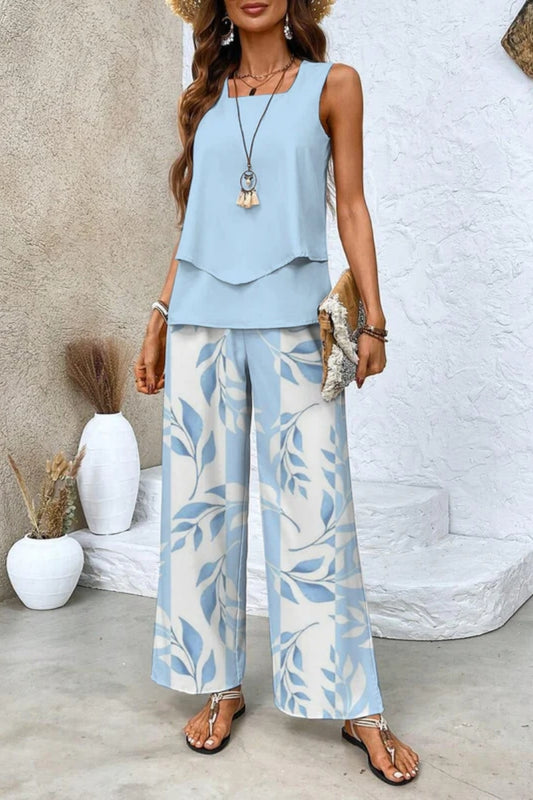 Zweiteiliges Set für Damen - Stylisches ärmelloses Oberteil und gerade Hose