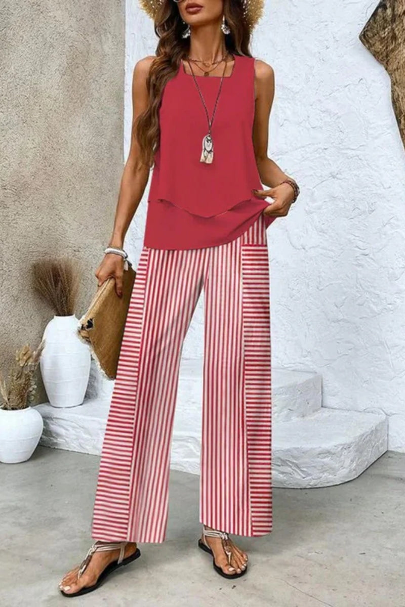 Zweiteiliges Set für Damen - Stylisches ärmelloses Oberteil und gerade Hose