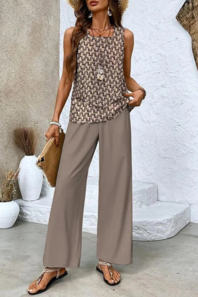 Zweiteiliges Set für Damen - Stylisches ärmelloses Oberteil und gerade Hose