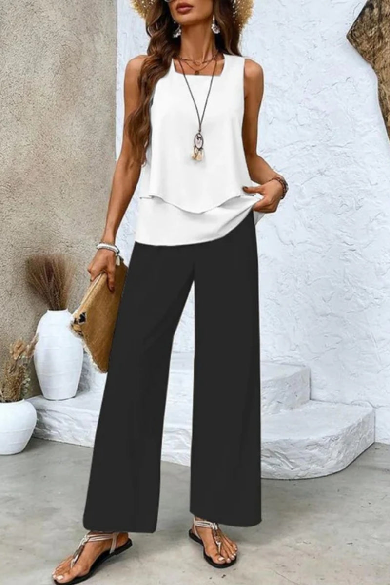 Zweiteiliges Set für Damen - Stylisches ärmelloses Oberteil und gerade Hose