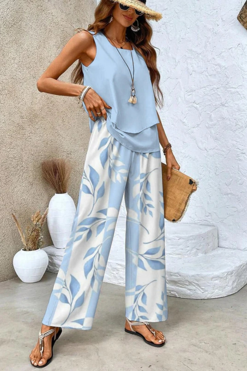 Zweiteiliges Set für Damen - Stylisches ärmelloses Oberteil und gerade Hose