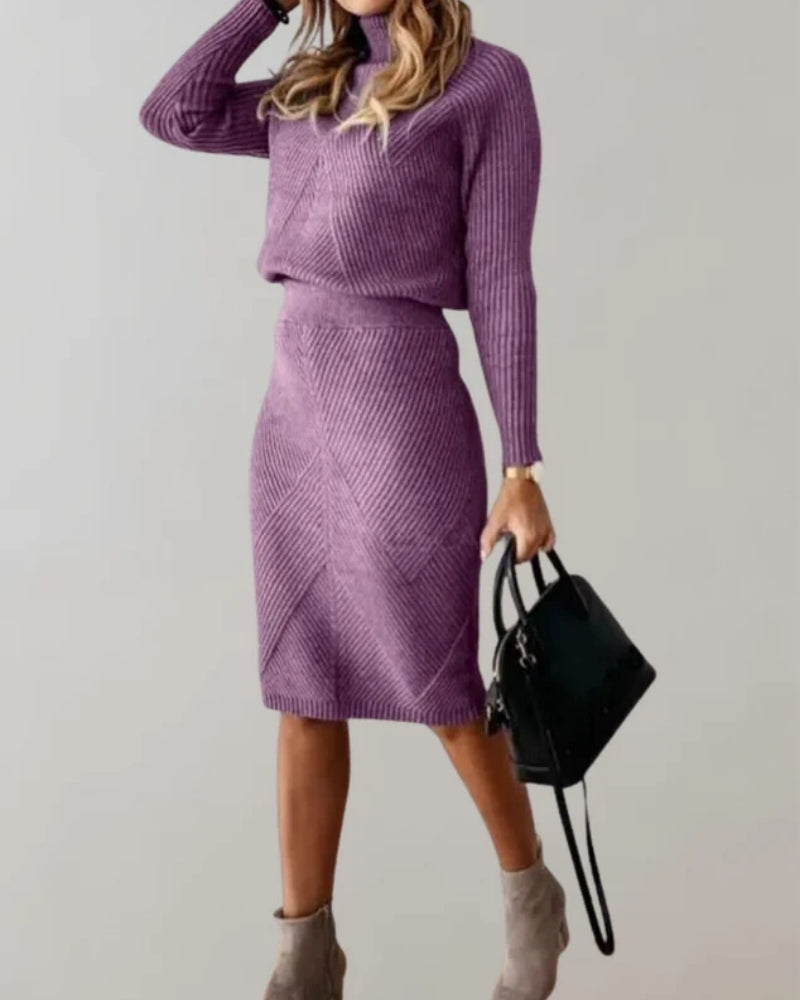 Zweiteiliges Strickoutfit - Langärmeliges Oberteil mit schmalem Rock