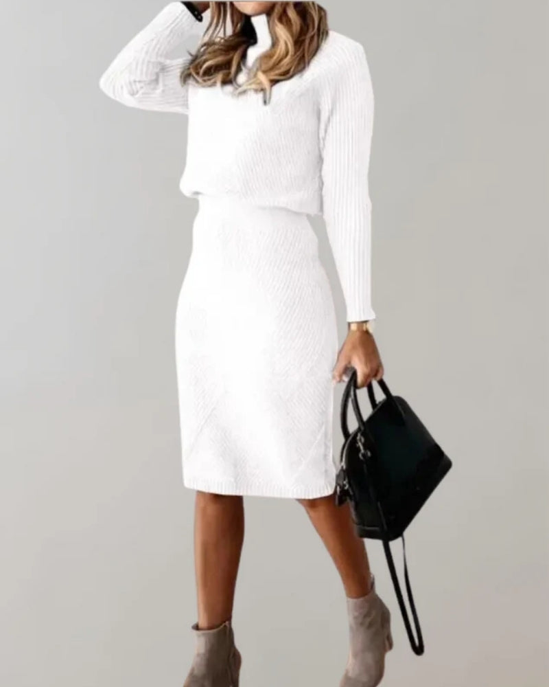 Zweiteiliges Strickoutfit - Langärmeliges Oberteil mit schmalem Rock